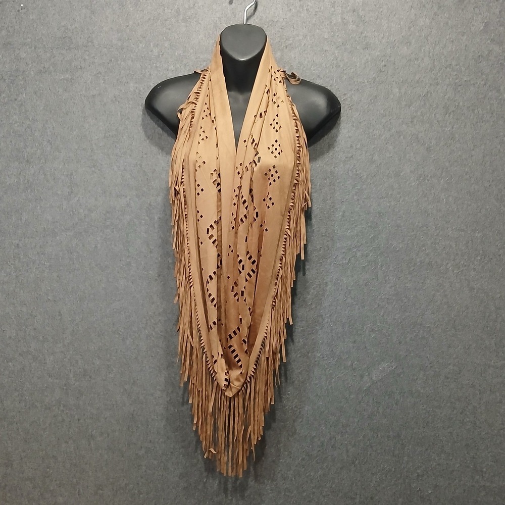 NWT Justin & Taylor Fringe Faux Suede Scarf Boho Western Cowgirl Indie